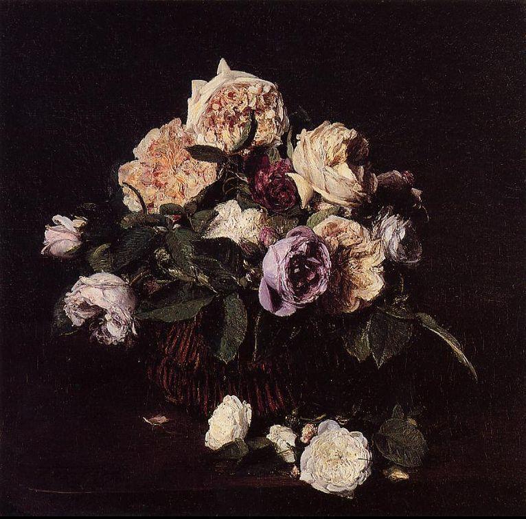 Henri Fantin-Latour Roses in a Basket on a Table
